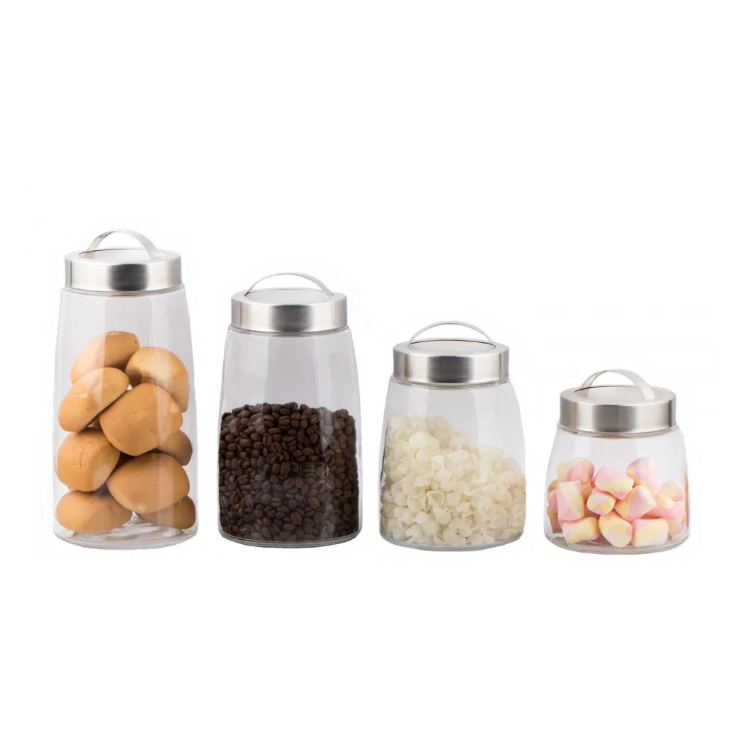 Clear Glass Food Canister with Stainless Steel Handle Lid