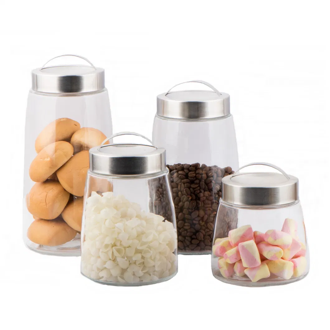 Clear Glass Food Canister with Stainless Steel Handle Lid