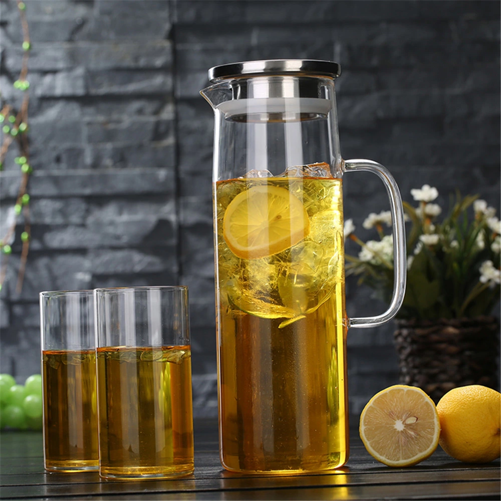 1L 1.2L 1.5L Straight Shape Borosilicate Glass Water Pitcher Carafe with Lids