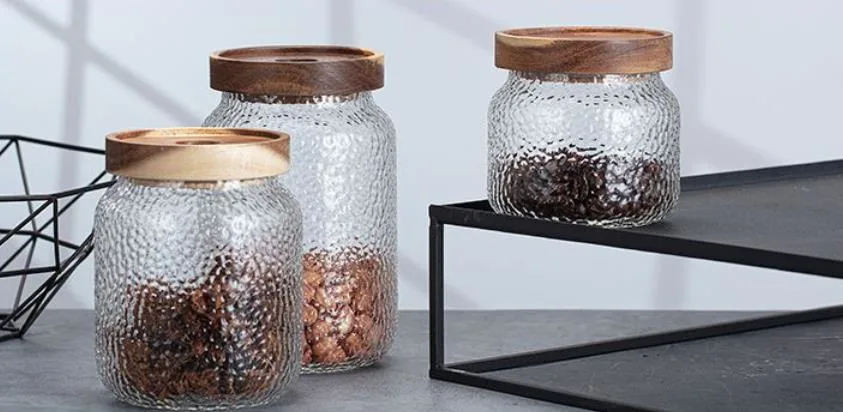 Acacia Wood Cover Glass Storage Tank/High Borosilicate Glass Sealed Tank/Straight Pot of Flower Tea/Transparent Flower Tea Cereal Pot
