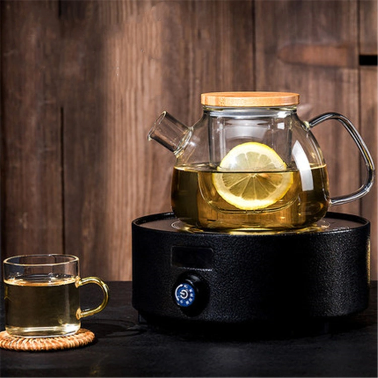 High Borosilicate Heat-Resisting Clear Glass Tea Pot with Handle and Bamboo Lid