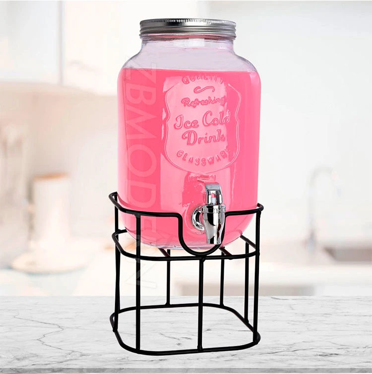1 Gallon Glass Beverage Dispenser 3.8 L Glass Mason Jar Storage Canister with Airtight Metal Lid Metal Stand