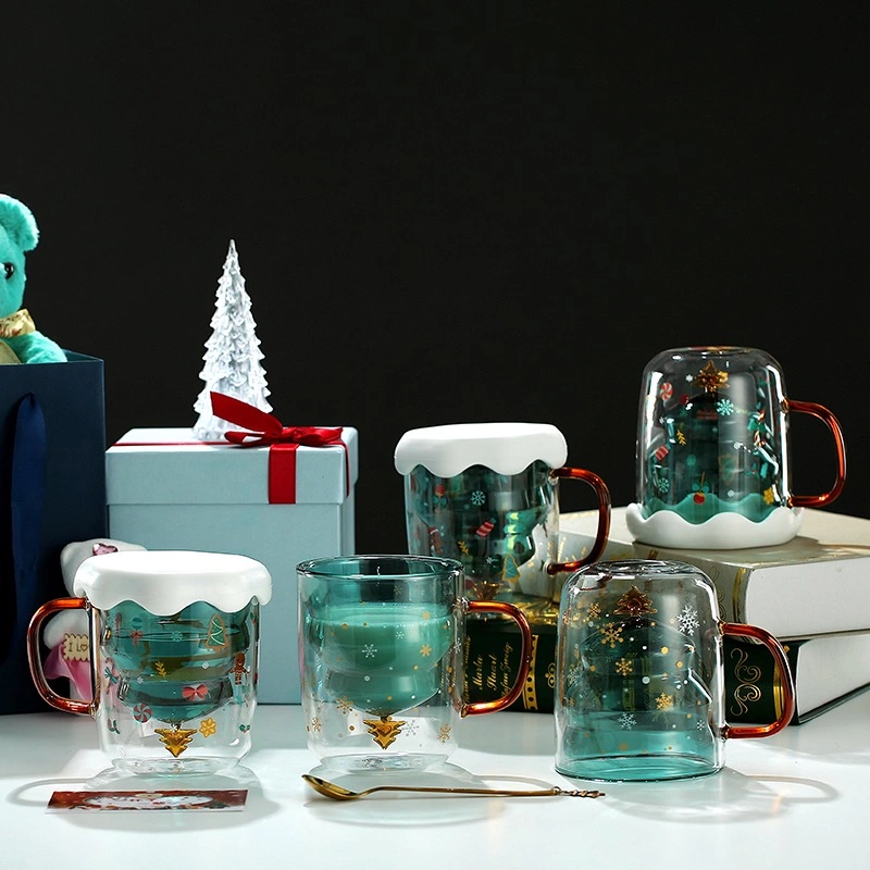 Handmade Christmas Gift Coffee Cup Glass Borosilicate Double Wall Glass Drinking Mug