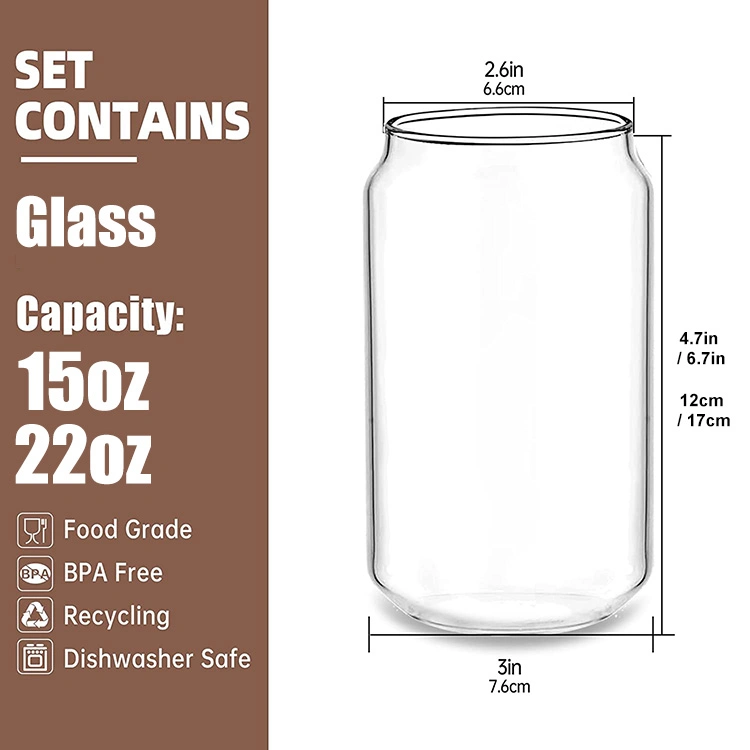 Customized Single Wall 22oz Can Shaped Wholesale Shape Custom Logo Glass Cup