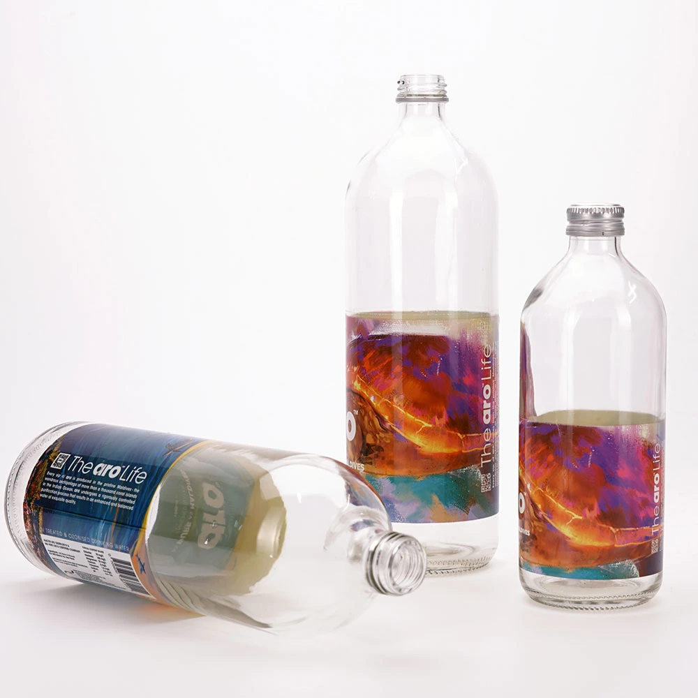 Vista 500ml 1000ml Flint Round Water Glass Bottle with Label Printing