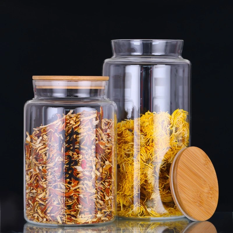 Glass Jar, Food Jar, Kitchenware Storage Can Canister with Hermetic Seal Bamboo Lid