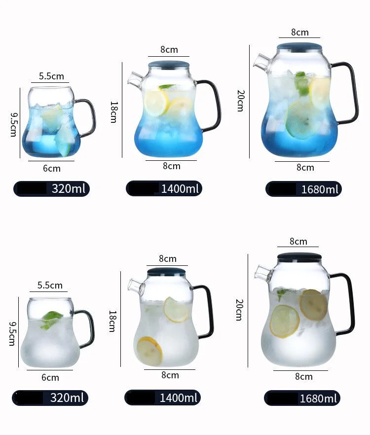 320ml/1400ml/1680ml Clear Borosilicate Water Juice Coffee Tea Glass Pot with Lid