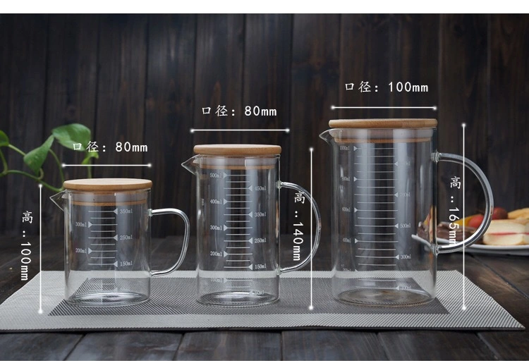 350ml 500ml 1000ml Glass Transparent Measuring Glass Cup with Handle and Lid