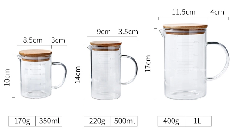 Heat Resistant Pyrex Bamboo Lid Borosilicate Glass Measuring Cup for Muntifunction