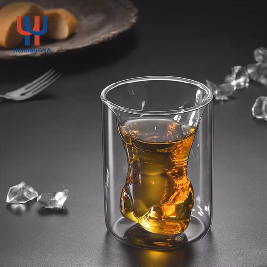 Double Wall Whiskey Cup Glass Mug Double Wall Unique Design with Man and Woman Body Creative Whiskey Cup