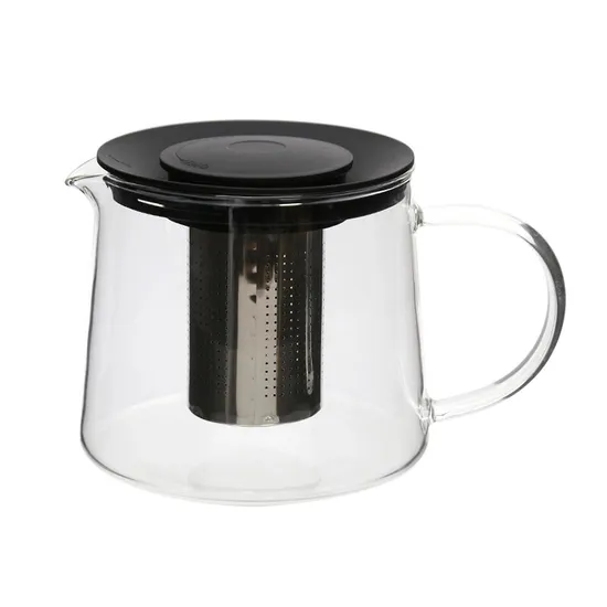 Wholesale High Borosilicate Glass Tea Pot with Black Plastic Lid 