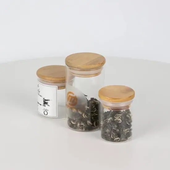Square Borosilicate Glass Storage Jar with Bamboo Wooden Lid 