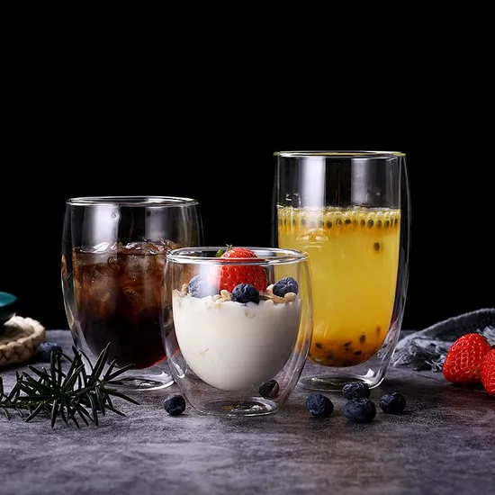 Wooden Handle Double Mouth Milk Cup Borosilicate Glass Coffee Mug Italian Glass Coffee Measuring Cups 