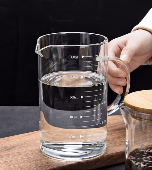 500/1000ml Borosilicate Glass Home Use Measuring Cup with Bamboo Lid