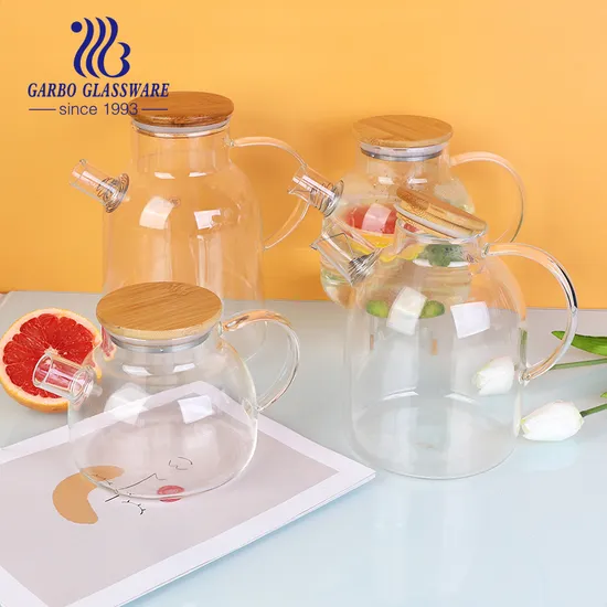 Borosilicate Glass Teapot with Bamboo Lid Heat Resistant for Hot and Cold Drinks 