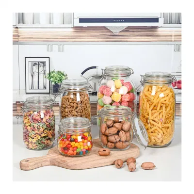 Wholesale High Quality High Quality Square and Round Airtight Storage Glass Jar with Clip Lid for Jam