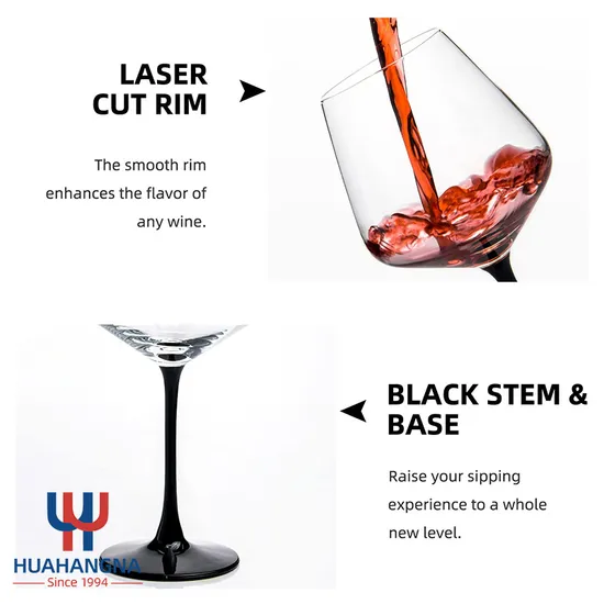 20oz 590ml Laser Cut Thin Rim Colored Black Stem Wine Glass 