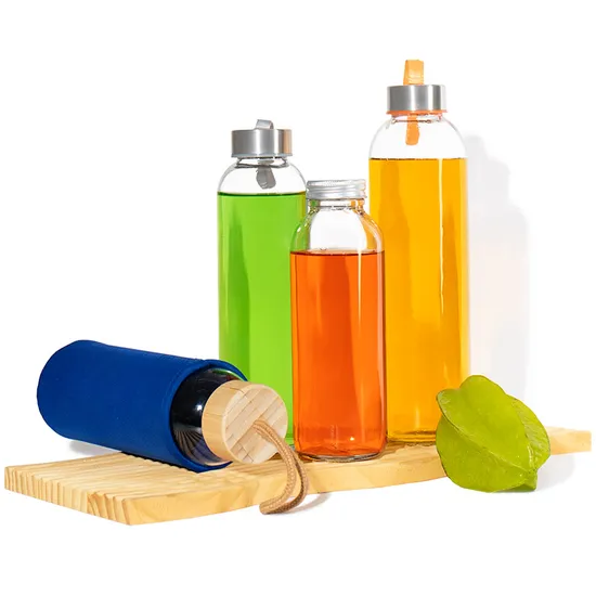 Custom Logo Round Empty 500ml 750ml 1000ml 1 Liter Sport Dringking Water Glass Bottle with Lid 