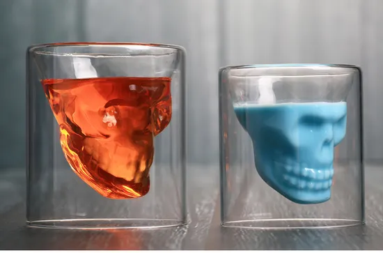 25/75/150/250 300ml Ml Borosilicate Glass, Double Wall Glass Whiskey Skull Cup 