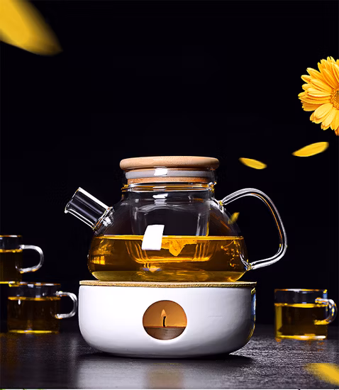 Heat Resistant Theiere Tetera Clear Glass Coffee Tea Pots with Bamboo Lid and Glass Filter