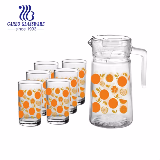 New Designs 7PCS Glassware Pitcher with Glass Cup Set of Different Decal for Kitchenware