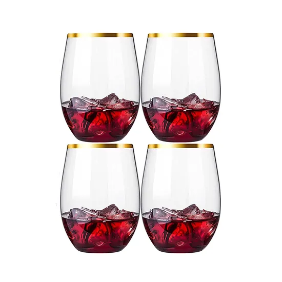 Plastic Champagne Flutes Whiskey Shatterproof Reusable Stemless Wine Glasses 