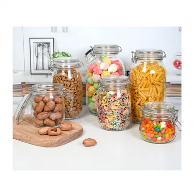 High Quality High Quality Square and Round Airtight Storage Glass Jar with Clip Lid for Jam