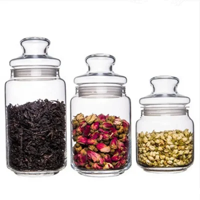 Whole Sale Round Glass Food Scented Tea Storage Jar with Lid