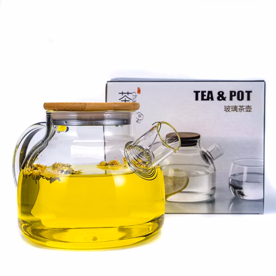 Custom Minimalist Stainless Steel Filter Sieve Heat Resistant Borosilicate Glass Chinese Glass Tea Pot