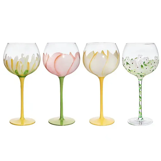 Wholesale Handmade Painted Flower Wine Glasses 