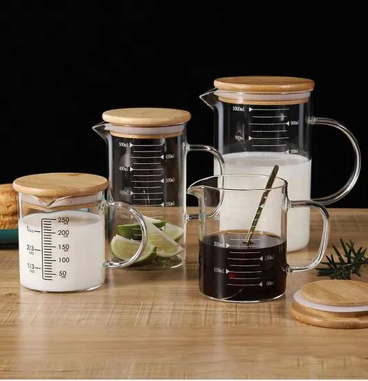 Transparent High Temperature Resistance Glass Measuring Cup for Food 