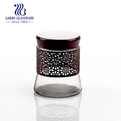 Promotion 700ml Airtight Transparent Glass Storage Jar Honey Glass Canister with Plastic Sleeve