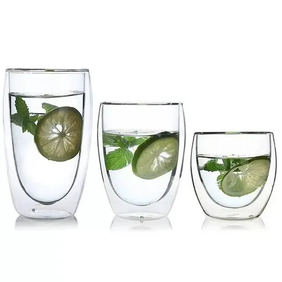 Custom Logo High Borosilicate Transparent Double Walled Glass Coffee Cup 