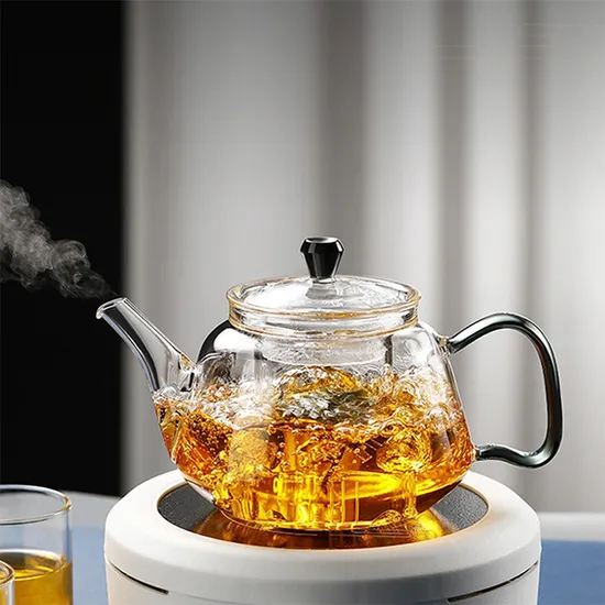 Transparent Glass Tea Pot Clear Borosilicate Heat Resistant Glass Teapot on Stove for Flower Tea with Infuser Strainer Warmer Colorful Lid with Magic Tea Maker 