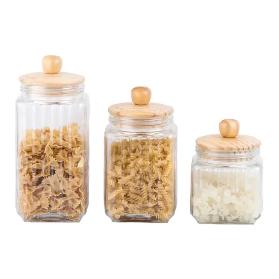Square Glass Jar with Stainless Steel Lid with Embossed Design for Food Storage 