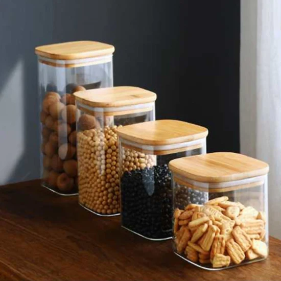 High Borosilicate Glass Square Storage Jar Transparent Grains Tea Tin Candies Food Seasoning Storage Sealed Jar Kitchen