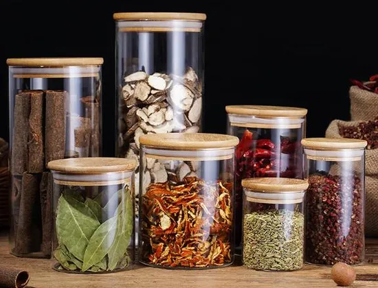 180/280/380ml/500/700ml/1000ml Hexagon,Square,Round Honey,Jam,Pickles,Nuts,Sace Kitchen Food Storage High Borosilicate Glass Jar with Bamboo,Wooden,Plastic Lid 