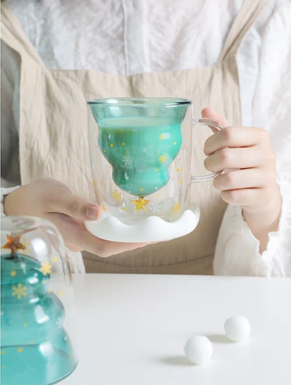 Handmade Christmas Gift Coffee Cup Glass Borosilicate Double Wall Glass Drinking Mug