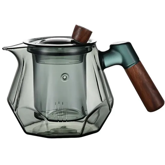Easy One Click Tea Separation Filtration Glass Teapots with Wood Handle Wbb27323 
