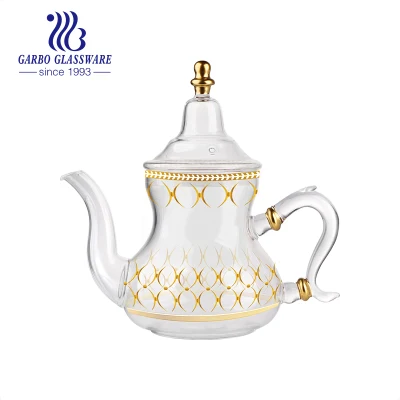 Turkish Arab Morocco Tea Glass Kettle Borosilicate Customized Printing Logo Gold Rim Glass Coffee Tea Pot