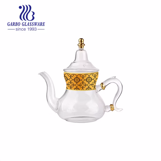 Turkish Arab Morocco Tea Glass Kettle Borosilicate Customized Printing Logo Gold Rim Glass Coffee Tea Pot
