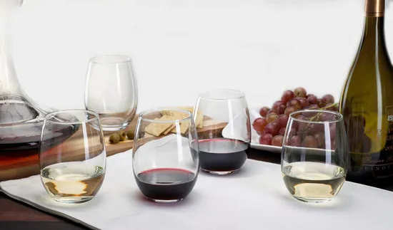 Wholesale 540ml 18 Ounce Borosilicate Glass Crystal Clear Spirits Stemless Wine Glasses for Red White Wine 