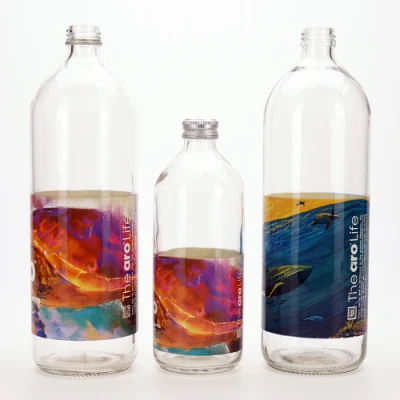 Vista 500ml 1000ml Flint Round Water Glass Bottle with Label Printing