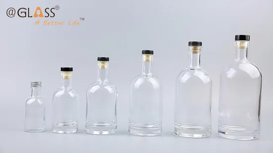 Wholesale 100ml/200ml/375ml/500ml/700ml/750ml/1L Glass Liquor Bottle Nordic Round Empty Glass Bottles with Wood Cork