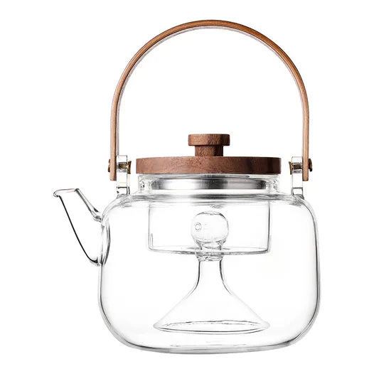 High Quality Glass Teapot with Tea Infuser Heat Resistant Clear Cylinder Glass Teapot 