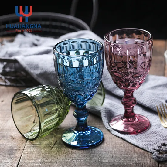 Colored Goblets Vintage Embossed Floral Decorative Crystal Wine Glass Cup 